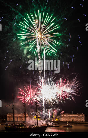 London, UK. 16th September, 2016. Royal Greenwich Tall Ships Festival firework display Credit:  Guy Corbishley/Alamy Live News Stock Photo