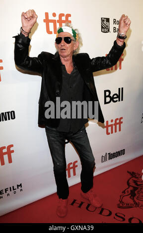 Toronto, Canada. 16th Sep, 2016. Keith Richards attends the world premiere of The Rolling Stones Olé Olé Olé!: A Trip Across Latin America during the 41st Toronto International Film Festival, TIFF, at Roy Thomson Hall in Toronto, Canada, on 16 September 2016. Photo: Hubert Boesl /dpa - NO WIRE SERVICE -/dpa/Alamy Live News Stock Photo