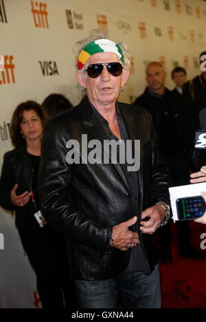 Toronto, Canada. 16th Sep, 2016. Keith Richards attends the world premiere of The Rolling Stones Olé Olé Olé!: A Trip Across Latin America during the 41st Toronto International Film Festival, TIFF, at Roy Thomson Hall in Toronto, Canada, on 16 September 2016. Photo: Hubert Boesl /dpa - NO WIRE SERVICE -/dpa/Alamy Live News Stock Photo