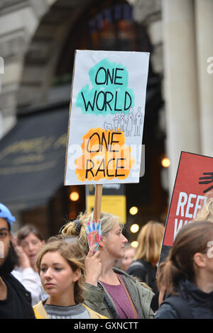 London, UK. 17th September 2016. Refugees Welcome protest march and rally through central London to Parliament Square. Stock Photo