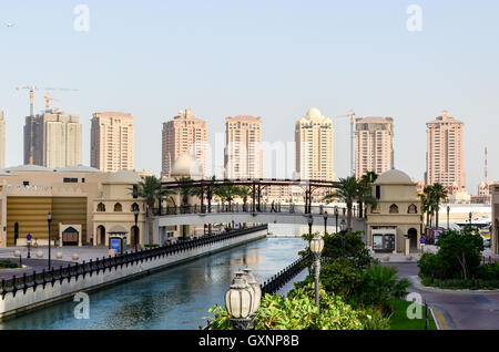 The Pearl-Qatar, residential towers and marina in the desert Stock Photo