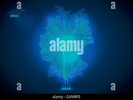 Germany map connected by Circuit board lines. Stock Vector