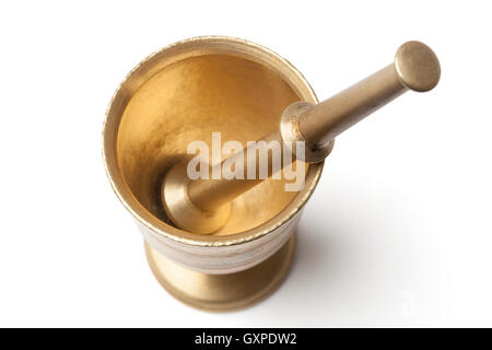 Image of a little brass mortar isolated on white background with a clipping path. Stock Photo