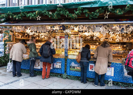 Christmas shopping at the Kripperlmarkt, one of the largest in Germany to specialize in cribs and other nativity accessories on Stock Photo