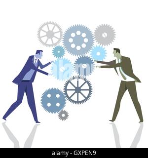 Businessmen with gears in teamwork Stock Vector