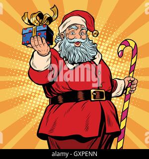 Santa Claus with a gift, Christmas and new year Stock Vector