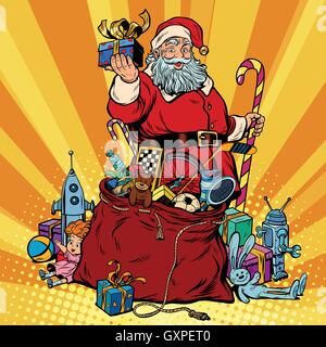 Santa Claus with bag of gifts. Christmas and New year Stock Vector