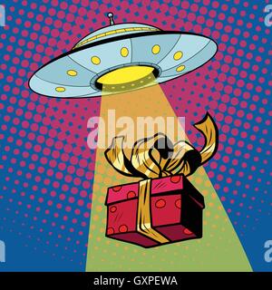 UFO abducts gift box Stock Vector