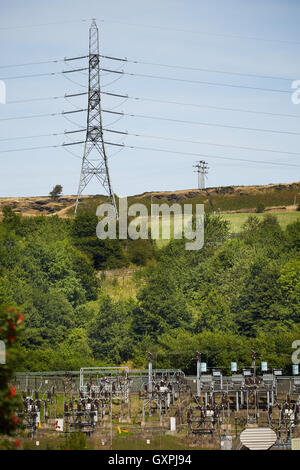 Electricity pylon electric power   transmission tower  power tower electricity tall structure steel high-voltage AC and DC syste Stock Photo