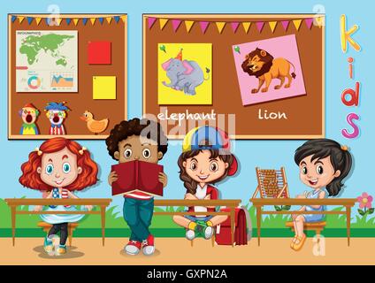 Children learning in classroom illustration Stock Vector