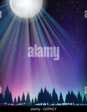 Nature scene with moon and stars illustration Stock Vector