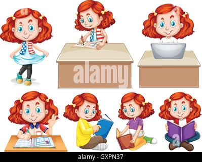 Girl doing different activities illustration Stock Vector
