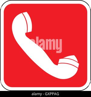 Emergency fire telephone sign, white phone icon on a red square background, vector illustration. Stock Vector