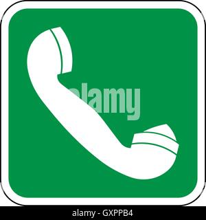 Emergency telephone for first aid or escape, white phone icon on a green square background, vector illustration. Stock Vector