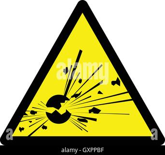 Explosive material, yellow triangular warning sign, vector illustration. Stock Vector
