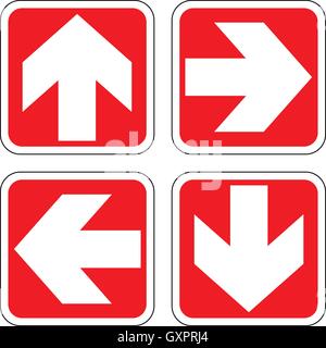 THIS WAY supplementary signs for firefighting equipment, white arrow on a red square background, vector illustration. Stock Vector