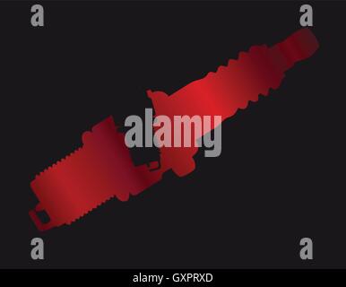 A red spark plug in silhouette on a black background Stock Vector
