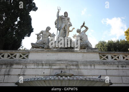 detail of the statues of the Fountain of Neptune, Piazza del Popolo, Rome, Italy Stock Photo