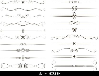 Big set of calligraphic page dividers, decoration vignettes on white Stock Vector