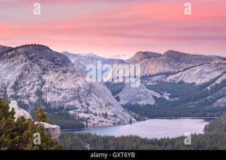 Tenaya Lake at sunset from Olmsted Point, Yosemite National Park, California, USA. Summer (June) 2015. Stock Photo