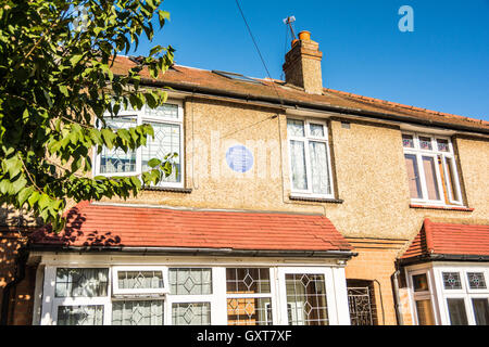 Site of Blue Plaque outside Freddie Mercury's former house on Gladstone Road, Feltham, Middlesex, London, UK Stock Photo