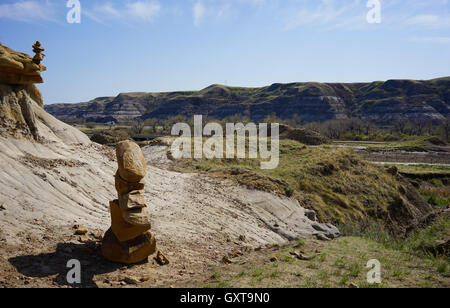 Stacked stones in the Alberta Badlands Stock Photo