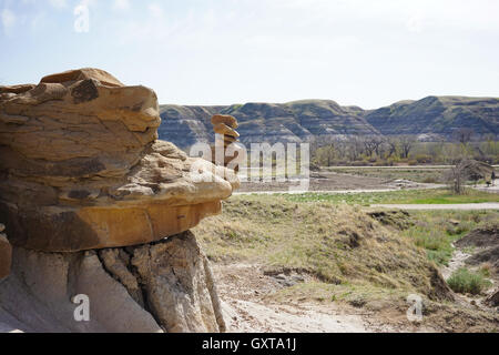 Stacked stones in the Alberta Badlands Stock Photo