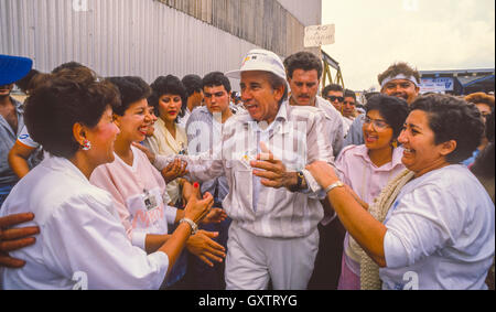 CIUDAD GUAYANA, VENEZUELA - Presidential candidate Carlos Andres Perez campaigning at Alcasa factory. October 1988 Stock Photo