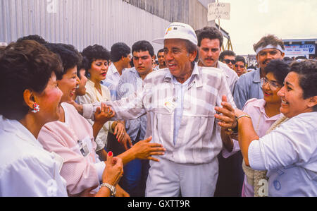 CIUDAD GUAYANA, VENEZUELA - Presidential candidate Carlos Andres Perez campaigning at Alcasa factory. October 1988 Stock Photo