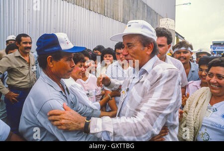 CIUDAD GUAYANA, VENEZUELA - Presidential candidate Carlos Andres Perez campaigning at Alcasa factory. October 1988 Stock Photo