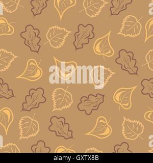 Fall colored oak birch and  linden leaves seamless pattern Stock Vector