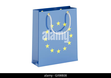 Shopping bag with EU flag, 3D rendering isolated on white background Stock Photo