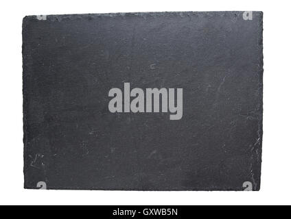 Empty black slate plate isolated on white background. Black stone Stock Photo