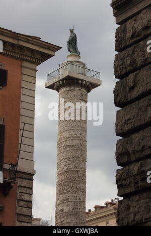 The memorial Column of Marco Aurelio in Piazza Colonna, La Colonna di Marco Aurelio in Piazza Colonna Roma, Rome, Italy, travel Stock Photo