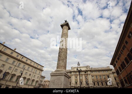 The memorial Column of Marco Aurelio in Piazza Colonna, La Colonna di Marco Aurelio in Piazza Colonna Roma, Rome, Italy, travel Stock Photo