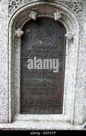 Plaque at base of Summit Ave monument honoring the soldiers who lost their lives in World War I. St Paul Minnesota MN USA Stock Photo