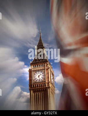 GB - LONDON:  Big Ben with Union Jack Stock Photo