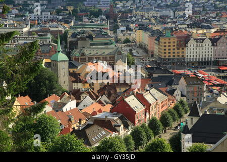 View over rooftops of city centre buildings in Bergen, Norway Stock Photo