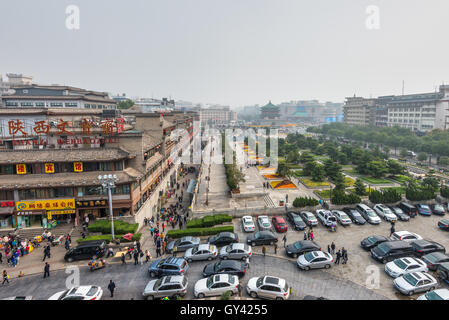 View of the square near the Bell Tower in Xian, Shaanxi Province, China. Stock Photo