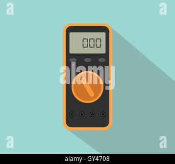 multimeter digital tools voltage with flat color and long shadow Stock Vector