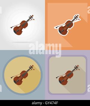 violin flat icons vector illustration isolated on background Stock Vector