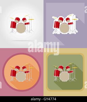 drum set kit flat icons vector illustration isolated on background Stock Vector