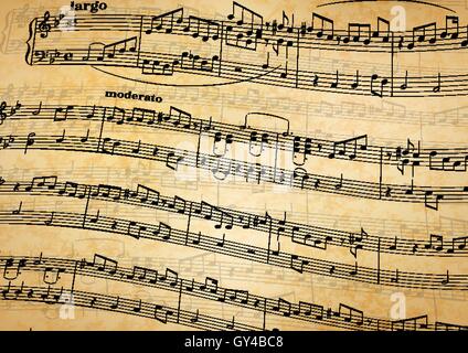 Music notes on stave, old paper background Stock Vector
