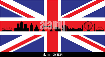 London skyline silhouette isolated on union jack flag Stock Photo