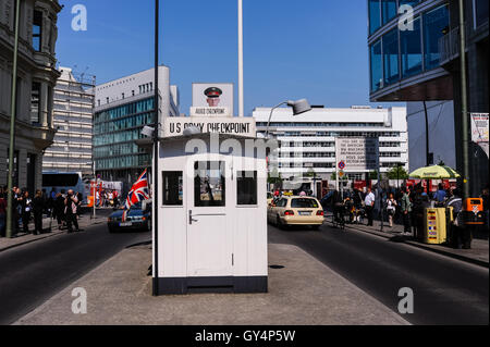 Berlin, Germany. Checkpoint Charlie was the name of the best-known Berlin Wall crossing point between East Berlin and West Berlin During the Cold War. Stock Photo