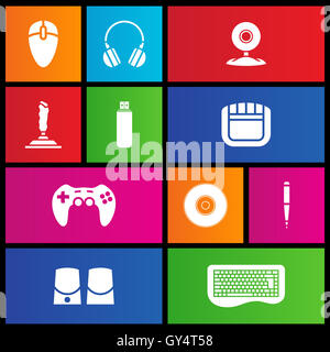 Various metro style icons of PC accessories Stock Photo