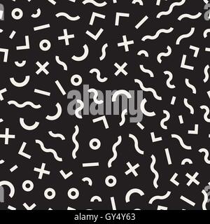 Vector Seamless Black and White Memphis Lines Jumble Pattern Stock Vector