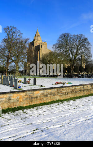 Winter snow; Crowland Abbey; Crowland town; Lincolnshire; England; UK Stock Photo