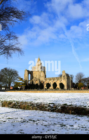 Winter snow; Crowland Abbey; Crowland town; Lincolnshire; England; UK Stock Photo