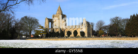 Winter snow; Crowland Abbey; Crowland town; Lincolnshire; England; UK Stock Photo